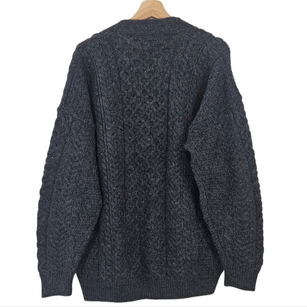 Orvis 100% Ireland Wool Gray Fisherman Cable Knit Cardigan size XL - Picture 2 of 6
